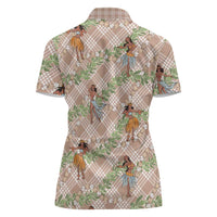 Beige Palaka Hula Girls Seamless Hawaii Aloha Women Polo Shirt - Polynesian Pride
