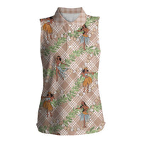 Beige Palaka Hula Girls Seamless Hawaii Aloha Women Sleeveless Polo Shirt - Polynesian Pride
