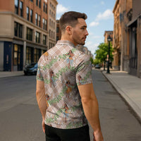 Beige Palaka Hula Girls Seamless Hawaii Aloha Zipper Polo Shirt - Polynesian Pride