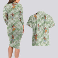 Mint Palaka Hula Girls Seamless Hawaii Aloha Couples Matching Long Sleeve Bodycon Dress and Hawaiian Shirt LT7 - Polynesian Pride