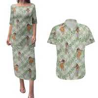 Mint Palaka Hula Girls Seamless Hawaii Aloha Couples Matching Puletasi and Hawaiian Shirt - Polynesian Pride