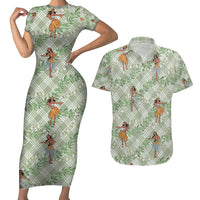 Mint Palaka Hula Girls Seamless Hawaii Aloha Couples Matching Short Sleeve Bodycon Dress and Hawaiian Shirt - Polynesian Pride
