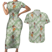 Mint Palaka Hula Girls Seamless Hawaii Aloha Couples Matching Short Sleeve Bodycon Dress and Hawaiian Shirt LT7 Mint - Polynesian Pride