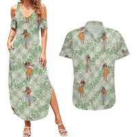 Mint Palaka Hula Girls Seamless Hawaii Aloha Couples Matching Summer Maxi Dress and Hawaiian Shirt - Polynesian Pride