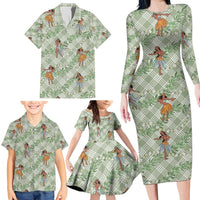 Mint Palaka Hula Girls Seamless Hawaii Aloha Family Matching Long Sleeve Bodycon Dress and Hawaiian Shirt - Polynesian Pride