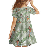 Mint Palaka Hula Girls Seamless Hawaii Aloha Family Matching Off The Shoulder Long Sleeve Dress and Hawaiian Shirt - Polynesian Pride