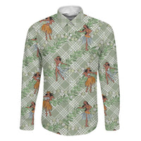 Mint Palaka Hula Girls Seamless Hawaii Aloha Family Matching Summer Maxi Dress and Hawaiian Shirt LT7 Dad's Shirt - Long Sleeve Mint - Polynesian Pride