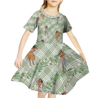 Mint Palaka Hula Girls Seamless Hawaii Aloha Kid Short Sleeve Dress - Polynesian Pride