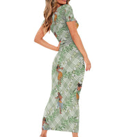 Mint Palaka Hula Girls Seamless Hawaii Aloha Short Sleeve Bodycon Dress - Polynesian Pride