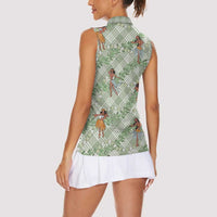 Mint Palaka Hula Girls Seamless Hawaii Aloha Women Sleeveless Polo Shirt - Polynesian Pride