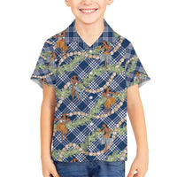 Navy Blue Palaka Hula Girls Seamless Hawaii Aloha Family Matching Long Sleeve Bodycon Dress and Hawaiian Shirt - Polynesian Pride