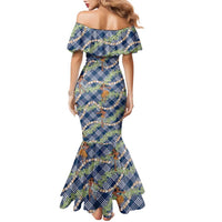 Navy Blue Palaka Hula Girls Seamless Hawaii Aloha Family Matching Mermaid Dress and Hawaiian Shirt - Polynesian Pride