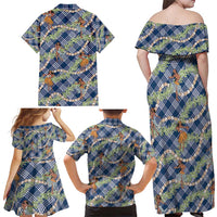 Navy Blue Palaka Hula Girls Seamless Hawaii Aloha Family Matching Off Shoulder Maxi Dress and Hawaiian Shirt LT7 - Polynesian Pride