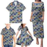 Navy Blue Palaka Hula Girls Seamless Hawaii Aloha Family Matching Puletasi and Hawaiian Shirt - Polynesian Pride