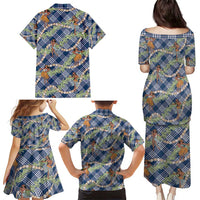 Navy Blue Palaka Hula Girls Seamless Hawaii Aloha Family Matching Puletasi and Hawaiian Shirt - Polynesian Pride