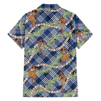 Navy Blue Palaka Hula Girls Seamless Hawaii Aloha Family Matching Puletasi and Hawaiian Shirt LT7 - Polynesian Pride