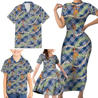 Navy Blue Palaka Hula Girls Seamless Hawaii Aloha Family Matching Short Sleeve Bodycon Dress and Hawaiian Shirt LT7 - Polynesian Pride