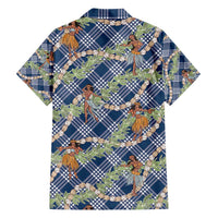 Navy Blue Palaka Hula Girls Seamless Hawaii Aloha Family Matching Short Sleeve Bodycon Dress and Hawaiian Shirt LT7 - Polynesian Pride