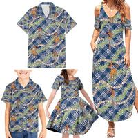 Navy Blue Palaka Hula Girls Seamless Hawaii Aloha Family Matching Summer Maxi Dress and Hawaiian Shirt LT7 - Polynesian Pride