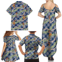 Navy Blue Palaka Hula Girls Seamless Hawaii Aloha Family Matching Summer Maxi Dress and Hawaiian Shirt - Polynesian Pride