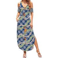 Navy Blue Palaka Hula Girls Seamless Hawaii Aloha Family Matching Summer Maxi Dress and Hawaiian Shirt LT7 Mom's Dress Navy Blue - Polynesian Pride
