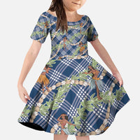 Navy Blue Palaka Hula Girls Seamless Hawaii Aloha Family Matching Tank Maxi Dress and Hawaiian Shirt LT7 Daughter's Dress Navy Blue - Polynesian Pride