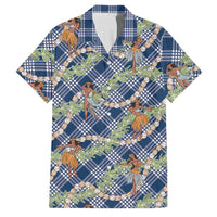 Navy Blue Palaka Hula Girls Seamless Hawaii Aloha Family Matching Tank Maxi Dress and Hawaiian Shirt LT7 Dad's Shirt - Short Sleeve Navy Blue - Polynesian Pride