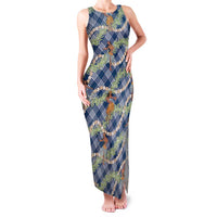 Navy Blue Palaka Hula Girls Seamless Hawaii Aloha Family Matching Tank Maxi Dress and Hawaiian Shirt LT7 Mom's Dress Navy Blue - Polynesian Pride