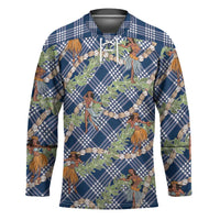 Navy Blue Palaka Hula Girls Seamless Hawaii Aloha Hockey Jersey - Polynesian Pride