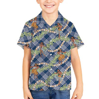 Navy Blue Palaka Hula Girls Seamless Hawaii Aloha Kid Hawaiian Shirt - Polynesian Pride