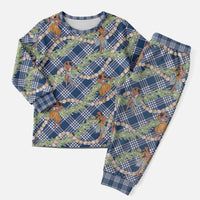 Navy Blue Palaka Hula Girls Seamless Hawaii Aloha Christmas Pajama Set - Polynesian Pride