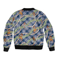Navy Blue Palaka Hula Girls Seamless Hawaii Aloha Sleeve Zip Bomber Jacket - Polynesian Pride