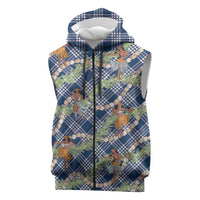 Navy Blue Palaka Hula Girls Seamless Hawaii Aloha Sleeveless Zip Hoodie - Polynesian Pride
