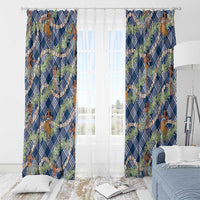 Navy Blue Palaka Hula Girls Seamless Hawaii Aloha Window Curtain - Polynesian Pride