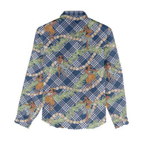 Navy Blue Palaka Hula Girls Seamless Hawaii Aloha Women Casual Shirt - Polynesian Pride