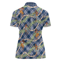 Navy Blue Palaka Hula Girls Seamless Hawaii Aloha Women Polo Shirt - Polynesian Pride