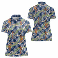 Navy Blue Palaka Hula Girls Seamless Hawaii Aloha Women Polo Shirt - Polynesian Pride