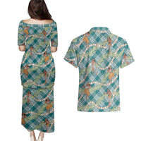 Teal Palaka Hula Girls Seamless Hawaii Aloha Couples Matching Puletasi and Hawaiian Shirt - Polynesian Pride