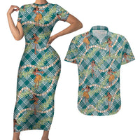 Teal Palaka Hula Girls Seamless Hawaii Aloha Couples Matching Short Sleeve Bodycon Dress and Hawaiian Shirt LT7 Teal - Polynesian Pride