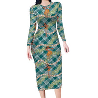 Teal Palaka Hula Girls Seamless Hawaii Aloha Family Matching Long Sleeve Bodycon Dress and Hawaiian Shirt LT7 Mom's Dress Teal - Polynesian Pride