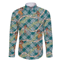 Teal Palaka Hula Girls Seamless Hawaii Aloha Family Matching Mermaid Dress and Hawaiian Shirt LT7 Dad's Shirt - Long Sleeve Teal - Polynesian Pride