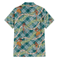 Teal Palaka Hula Girls Seamless Hawaii Aloha Family Matching Off Shoulder Maxi Dress and Hawaiian Shirt LT7 - Polynesian Pride