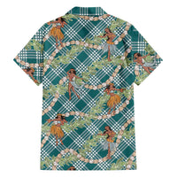 Teal Palaka Hula Girls Seamless Hawaii Aloha Family Matching Off Shoulder Short Dress and Hawaiian Shirt LT7 - Polynesian Pride