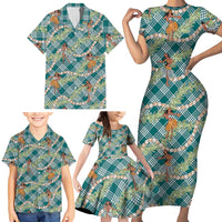 Teal Palaka Hula Girls Seamless Hawaii Aloha Family Matching Short Sleeve Bodycon Dress and Hawaiian Shirt LT7 - Polynesian Pride