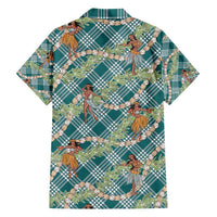 Teal Palaka Hula Girls Seamless Hawaii Aloha Family Matching Short Sleeve Bodycon Dress and Hawaiian Shirt - Polynesian Pride