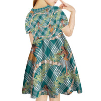 Teal Palaka Hula Girls Seamless Hawaii Aloha Kid Short Sleeve Dress - Polynesian Pride