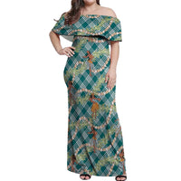 Teal Palaka Hula Girls Seamless Hawaii Aloha Off Shoulder Maxi Dress - Polynesian Pride