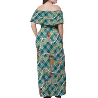 Teal Palaka Hula Girls Seamless Hawaii Aloha Off Shoulder Maxi Dress - Polynesian Pride