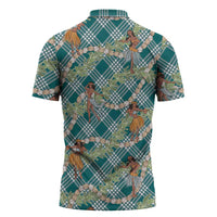 Teal Palaka Hula Girls Seamless Hawaii Aloha Zipper Polo Shirt - Polynesian Pride