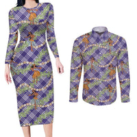 Lavender Palaka Hula Girls Seamless Hawaii Aloha Couples Matching Long Sleeve Bodycon Dress and Long Sleeve Button Shirt LT7 Lavender - Polynesian Pride